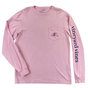 Vineyard Vines Breast Cancer Shirt Men's SMALL Pink Whale Long Sleeve Cotton